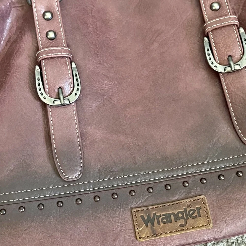 Wrangler Western Doctor Bag Satchel Brown Horse Shoe Accents Rodeo Equestrian